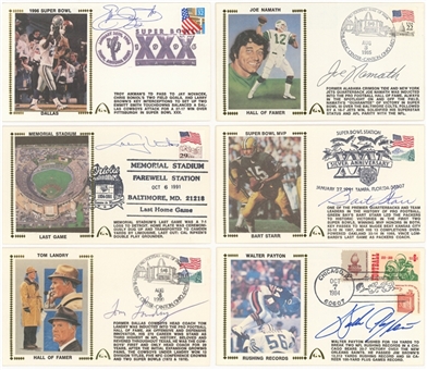 Football Hall of Famers and Stars Signed First Day Covers Collection (25) – Including Walter Payton, Johnny Unitas, Joe Namath, Tom Landry, Emmitt Smith and Bart Starr (JSA Auction LOA)